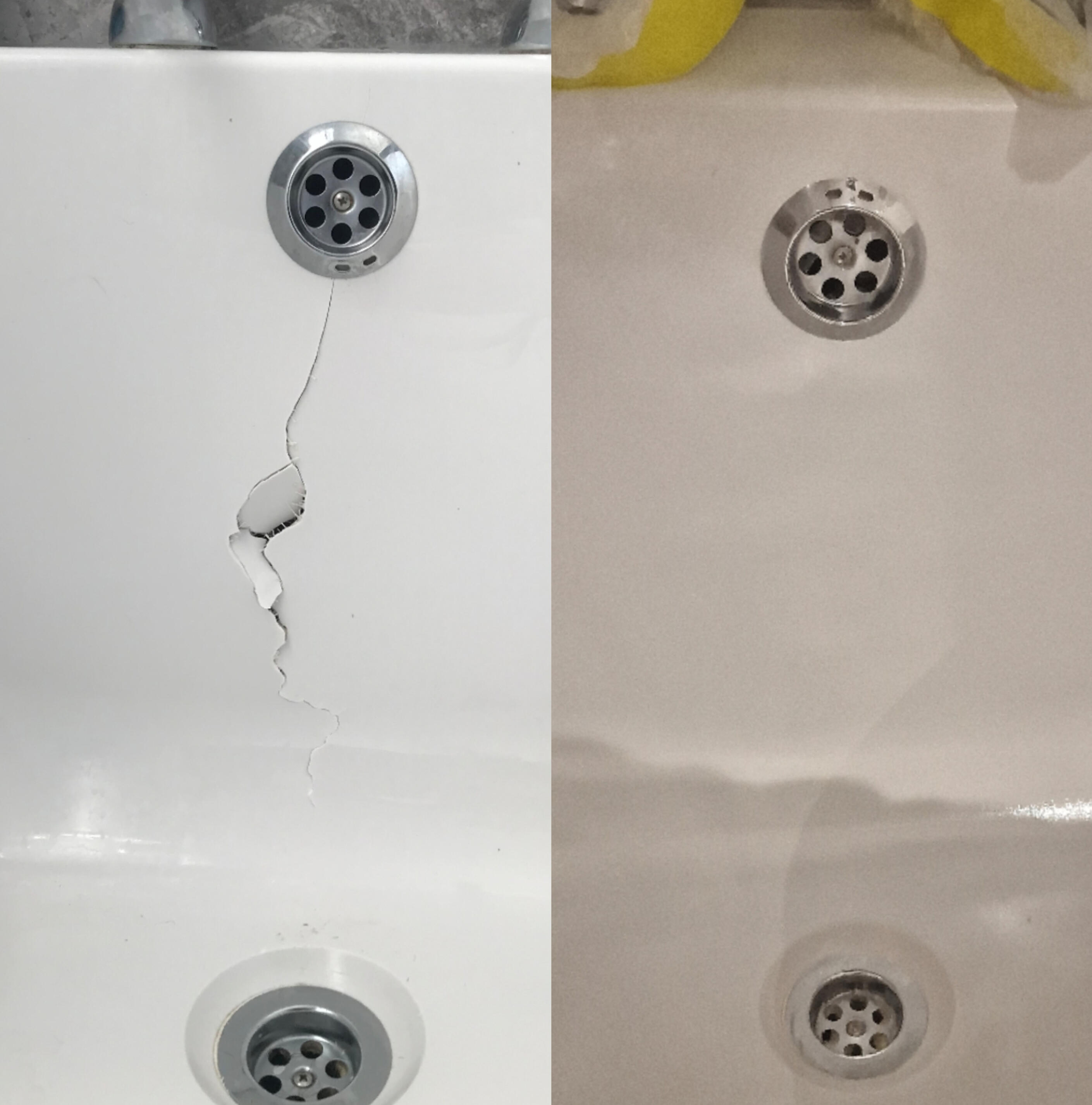 Acrylic Bath Crack Repair Before & After photos of an Acrylic Bath Crack Repair in Bristol